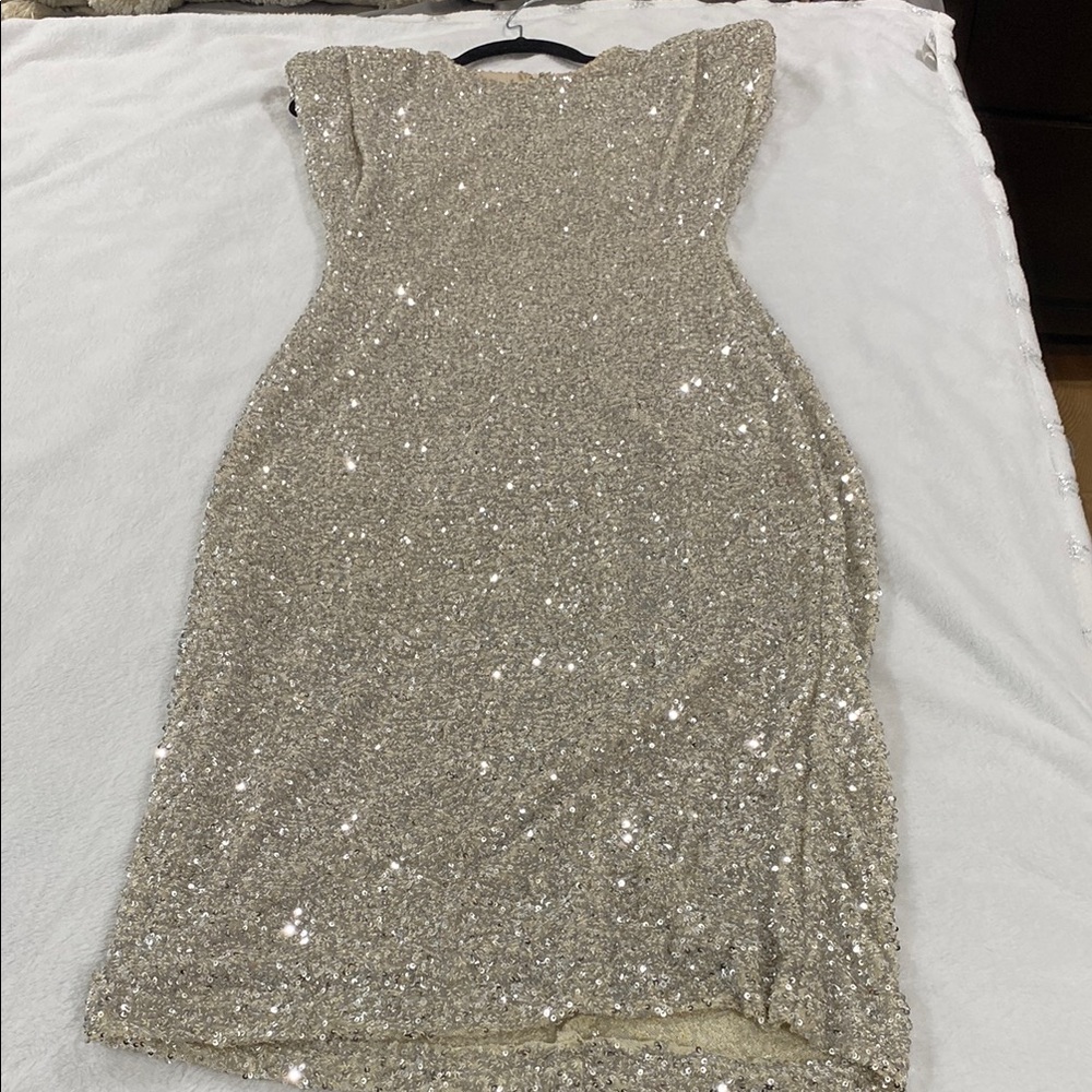 Glamorous Silver Sequin Midi Dress